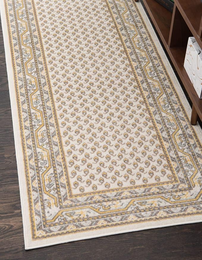 Unique Loom Williamsburg Collection Traditional Border with Dotted Center Area Rug, Runner 2' 9" x 9' 10", Beige/Yellow