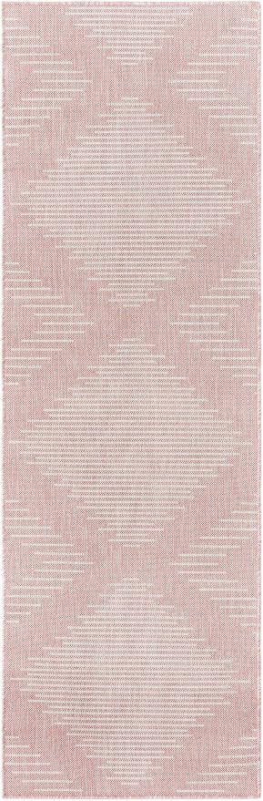 Unique Loom Outdoor Modern Collection Area Rug - Tambor (2' x 8' Runner, Pink/ Ivory)