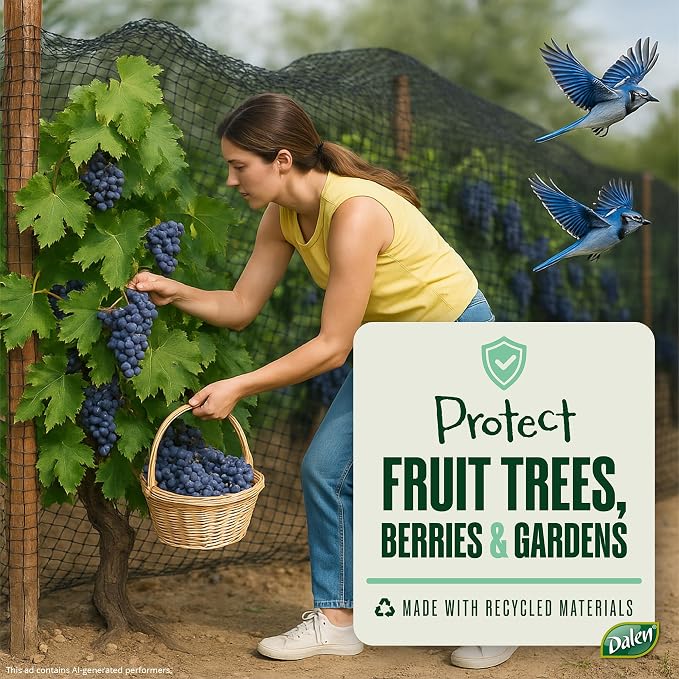 Dalen Bird-X Protective Mesh Netting for Fruit Trees, Berries, Vegetables - 28 ft x 28 ft, Black Garden Netting, 5/8-inch Mesh - Helps Deter Birds & Garden Pests, Made of Weather-Resistant Plastic