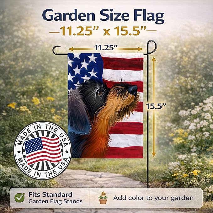 Caroline's Treasures CK6539GF German Wirehaired Pointer American Flag Garden Flag Mailbox Flag Decorative Yard Flag Banner Outside Patio Artwork Yard Flower Beds, Garden Size, Multicolor