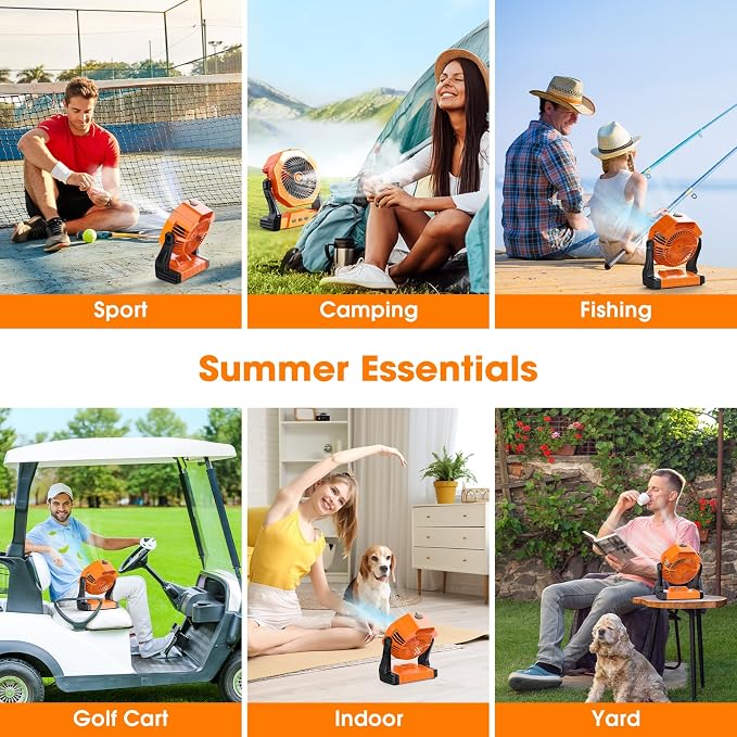 Ausic Portable Misting Fans for Outside Patios, [Max 95H Runtime] Outdoor Cooling Camping Fan, 8 Inch Battery Operated Rechargeable Fans, 250ml Water Spray Fan for Beach/Travel, Light & Hook