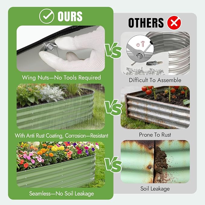 INNO STAGE Galvanized Raised Garden Bed Kits, 8x2x1.4FT Metal Raised Garden Beds Outdoor, 17'' Tall Large Steel Raised Planter Bed for Vegetables & Flowers Patio Ground Planter Box (Olive Green, 2Pcs)