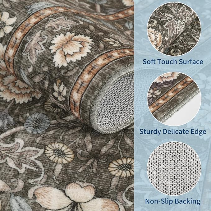GarveeHome Small Entryway Rug, 2x3 Washable Front Door Rug Indoor Entrance Floral Carpet Non-Slip Low Pile Throw Rugs for Kitchen Floor, Powder Room, Entry, Bathroom, Kids Room