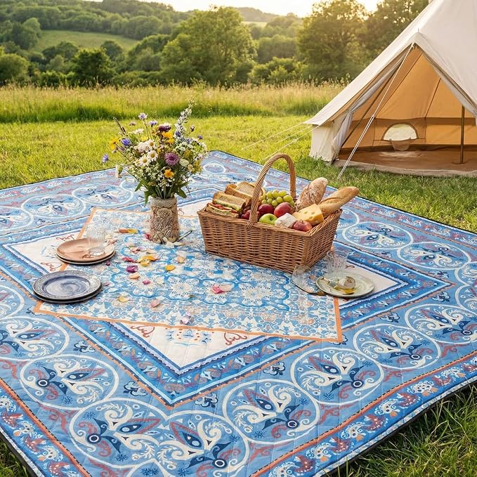 Mindsoft Boho Picnic Blankets 80''x 80'' Extra Large Beach Blanket Waterproof Sandproof Foldable Machine Washable Vintage Grass Lawn Park Mat for Family Camping Party Music Festival
