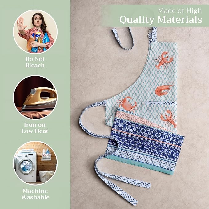 Maison d' Hermine Aprons for women with Pocket 100% Cotton (27.50"x31.50") | Adjustable Neck Strap & long ties Apron Men Chef Wedding Cooking Gardening Server Maid