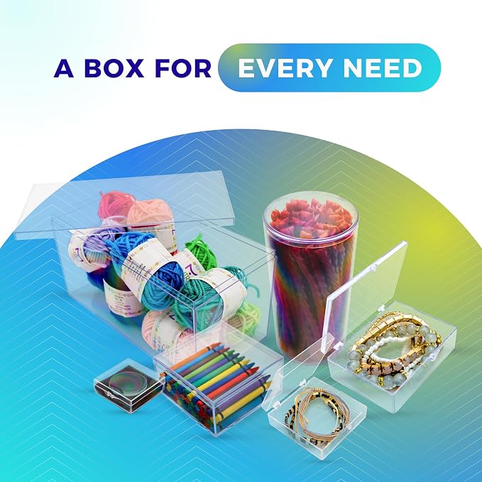 Clear Hinged Plastic Storage Boxes (4 Pack) – 7" x 5" x 1.75" Small Organizer Containers for Crafts, Games, Office Supplies – Stackable, Durable, BPA-Free, Made in USA