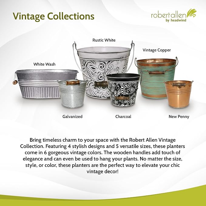 Headwind Vintage Collection 14-Inch New Penny Oval Galvanized Tub with Handles – Metal Wash Basin Planter - Galvanized Metal Tub for Indoor & Outdoor Use by Robert Allen