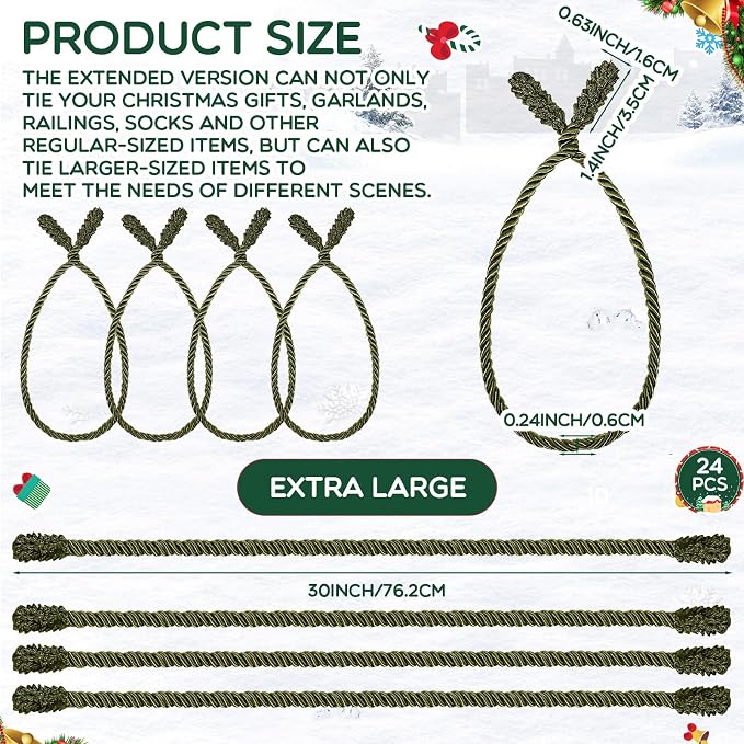 Zhengmy 24 Pcs 30 Inch Christmas Garland Ties Decorative Twist Ties for Banister Reusable Flexible Twist for Stairway Christmas Garland Hanger Xmas Railing Decor Holiday Craft Wrapping(Olive Green)
