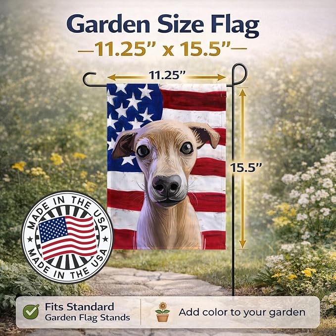 Caroline's Treasures CK6576GF Italian Greyhound American Flag Garden Flag Mailbox Flag Decorative Yard Flag Banner Outside Patio Artwork Yard Flower Beds, Garden Size, Multicolor
