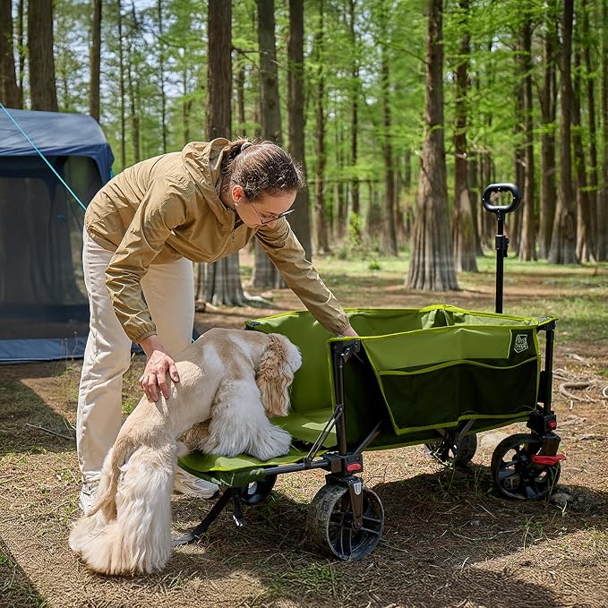 Timber Ridge 47" L Collapsible Wagon with Tailgate & Brake, 300 lbs Heavy Duty Beach Wagon with All-Terrain Big Wheels, 250L Foldable Utility Cart for Sand Camping Sports Shopping, Green