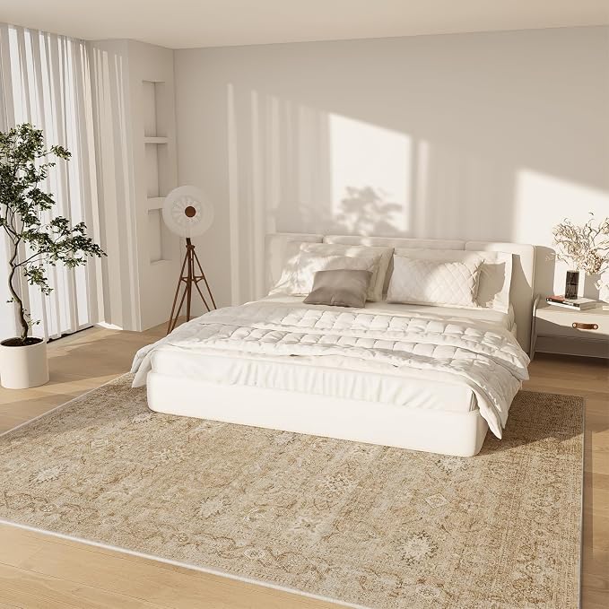 8x10 Area Rugs for Living Room: Washable Rugs for Bedroom Non Slip Low Pile Soft Faux Wool Non Shedding Vintage Large Area Rug for Dining Room Kitchen Nursery Under Table Farmhouse Home Office Indoor