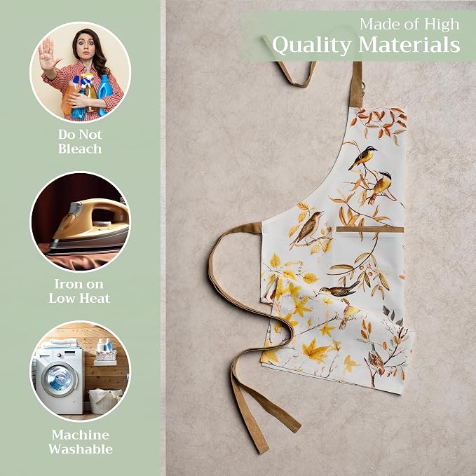 Maison d' Hermine Aprons for women with Pocket 100% Cotton (27.50"x31.50") | Adjustable Neck Strap & long ties Apron Men Chef Wedding Cooking Gardening Server Maid