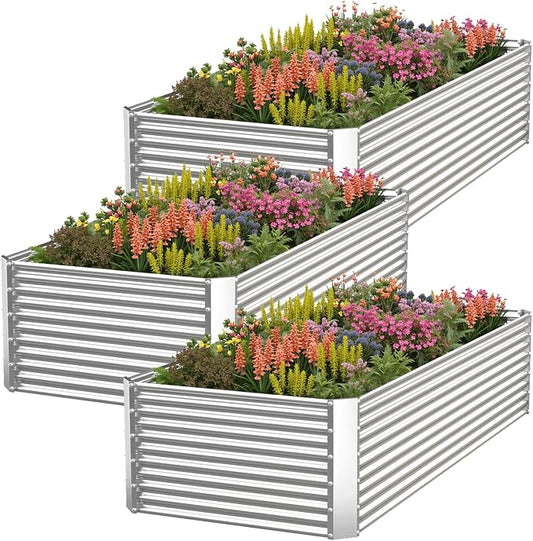 3 Pack Tall Corrugated Galvanized Steel Raised Garden Bed Outdoor, Metal Above Ground Garden Bed for Vegetables and Flowers, Rectangle Raised Beds for Gardening-4x2FT