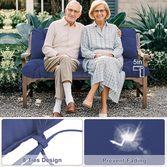 Porch Swing Cushions 2 Seater Replacement Thicken 5" Waterproof Swing Cushions for Outdoor Furniture Bench Patio Swing Cushion with Backrest & Ties(Navy Blue 48x40x5inch)