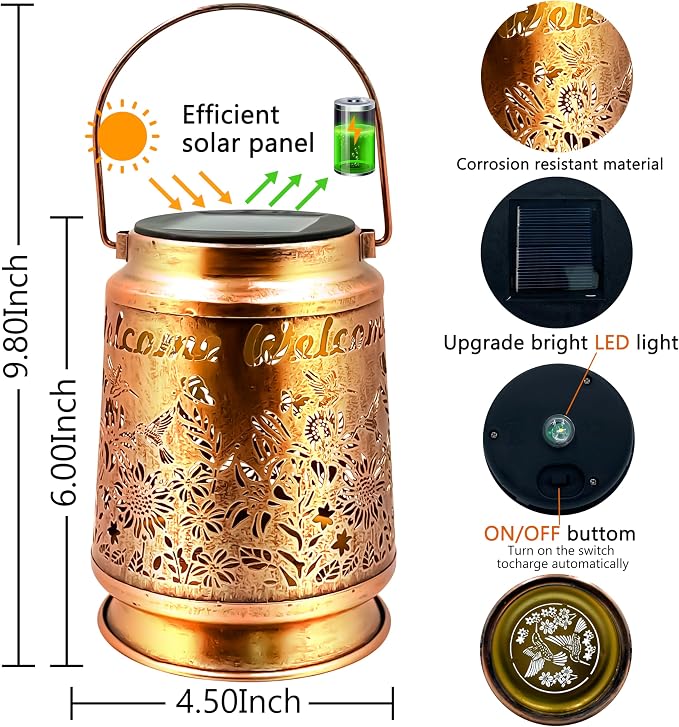 KY&BOSAM Solar Lanterns Outdoor Waterproof Unique Sunflower Garden Decor Birthday Gifts for Women Mom Grandma Hang Solar Lights Metal Solar Powered Decoration Outside for Yard Patio Backyard Pathway