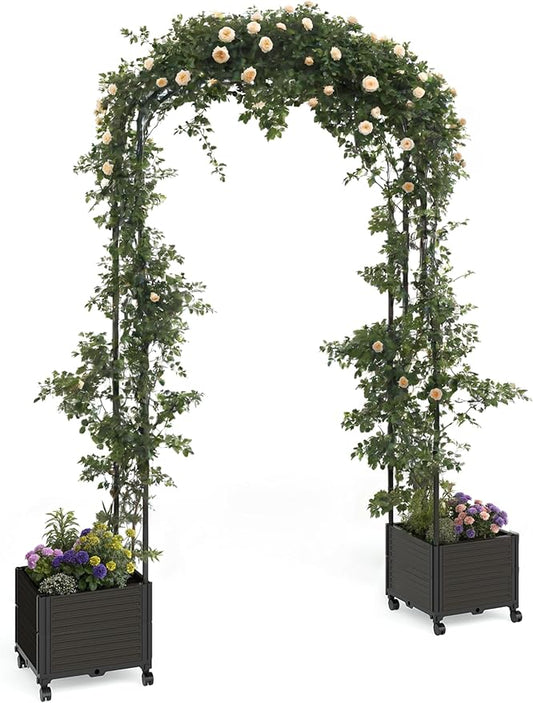 47 in Tall Garden Arch Trellis for Climbing Plants – Metal Wedding Arch with Planter Box, Flower Frame Backdrop Stand – Rustproof Arbor for Wedding, Party, Balloon Decor & Outdoor Plant Support