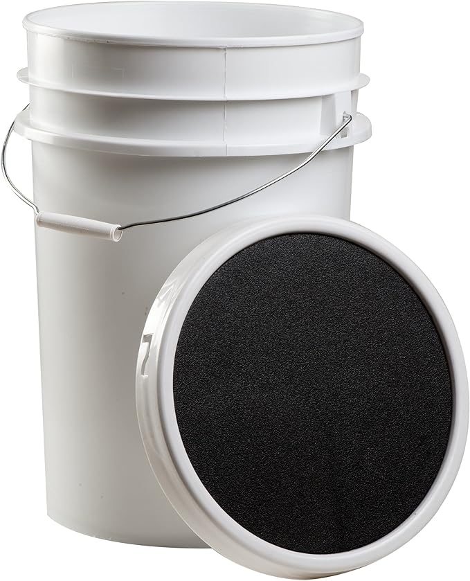 Champion Sports 6 Gallon Bucket with Padded Soft Seat Lid - Durable Construction - Balls Not Included - Ideal for Baseball, Softball, T-Ball, Practice Balls, and Lacrosse – White