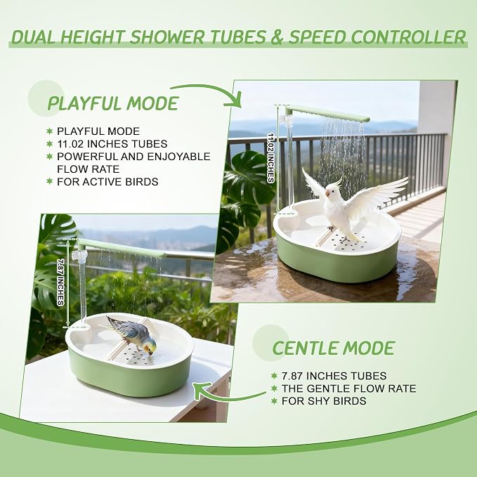 Automatic Parakeet Bird Bath, Easy-to-Use, Fountain Birdbath with USB, for Pet Birds, Cockatiel Lovebird, Green, 1 Set
