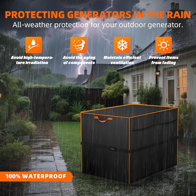 Outdoor Generators Cover 30x30x26 inch, Waterproof & Heavy Duty Cover & Windproof for Most Generators 5000-1500 Watt, Black