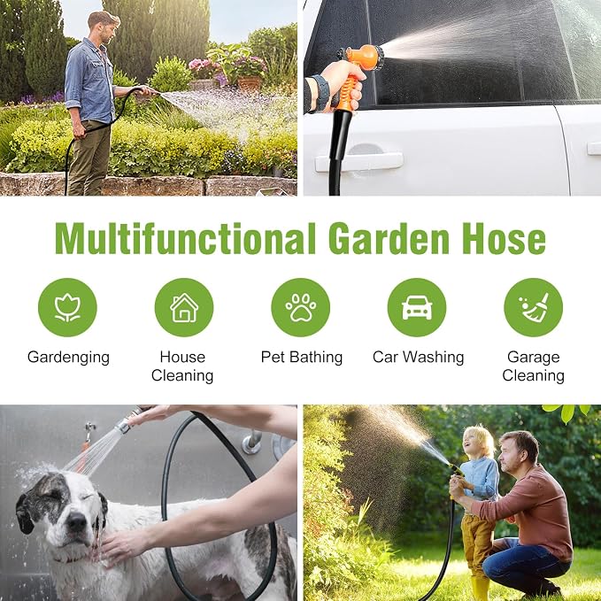 Beitopamz Short Garden Hose 10 ft x 5/8 in Male to Female Heavy Duty Small Water Hose Extender Connector, Lightweight Rubber Hybrid Leader Hose, Leak-Free Connections, 3/4'' Brass Fittings, Black