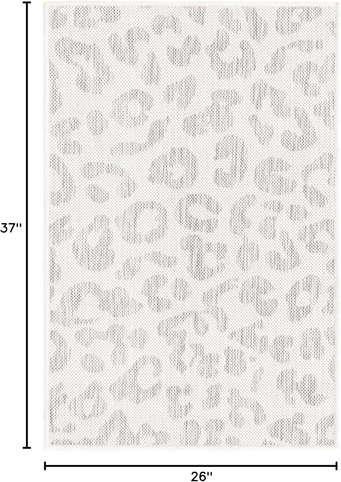 Unique Loom Outdoor Safari Collection Area Rug - Leopard (2' 2" x 3' 1" Rectangle, Ivory Gray)