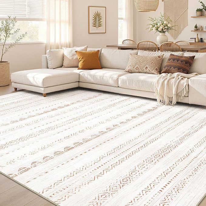 Nakagishi Boho 6x9 Area Rug Living Room Rugs Machine Washable Brown | Soft, Pet & Kid Friendly, Carpet for Living Room/Bedroom/Office/Kitchen/Nursery, Daily Home Decor Stain Resistant Moroccan