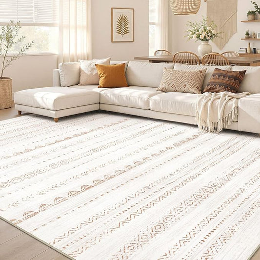 Nakagishi Boho 6x9 Area Rug Living Room Rugs Machine Washable Brown | Soft, Pet & Kid Friendly, Carpet for Living Room/Bedroom/Office/Kitchen/Nursery, Daily Home Decor Stain Resistant Moroccan