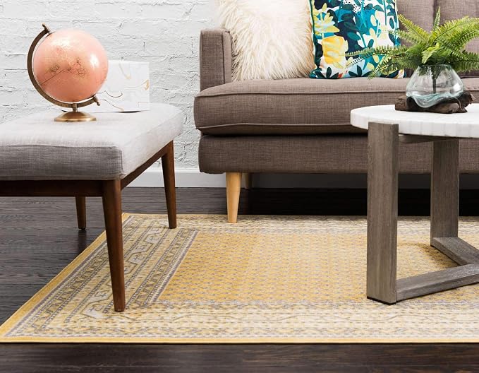 Unique Loom Williamsburg Collection Traditional Border with Dotted Center Area Rug, Rectangular 8' 0" x 10' 0", Yellow/Beige
