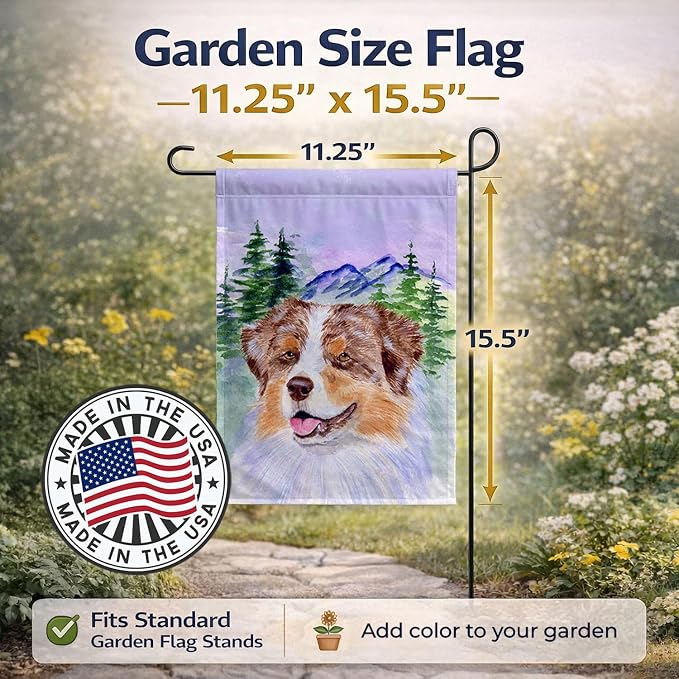 Caroline's Treasures SS8001GF Australian Shepherd Garden Flag Mailbox Flag Decorative Yard Flag Banner Outside Patio Artwork Yard Flower Beds, Garden Size, Multicolor