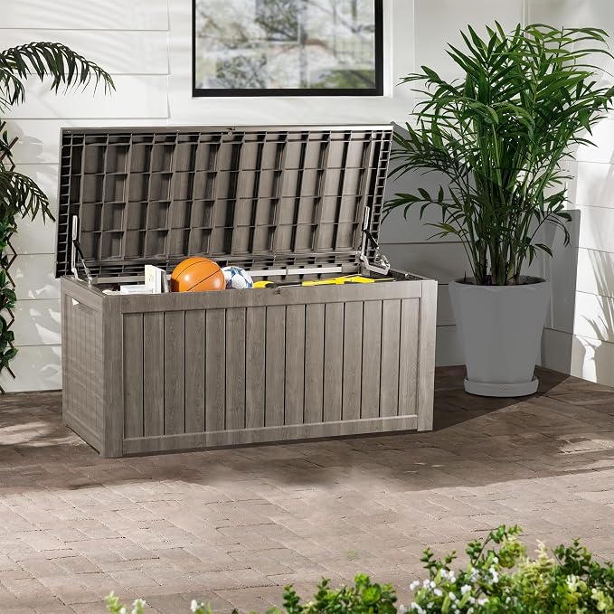Outdoor Storage Box, 200 Gallon Waterproof Deck Box, Premium Hydraulic Cushion Storage Chest, High-Load Lockable Two-Seater Patio Storage Bench, Large Country Estate, Grey
