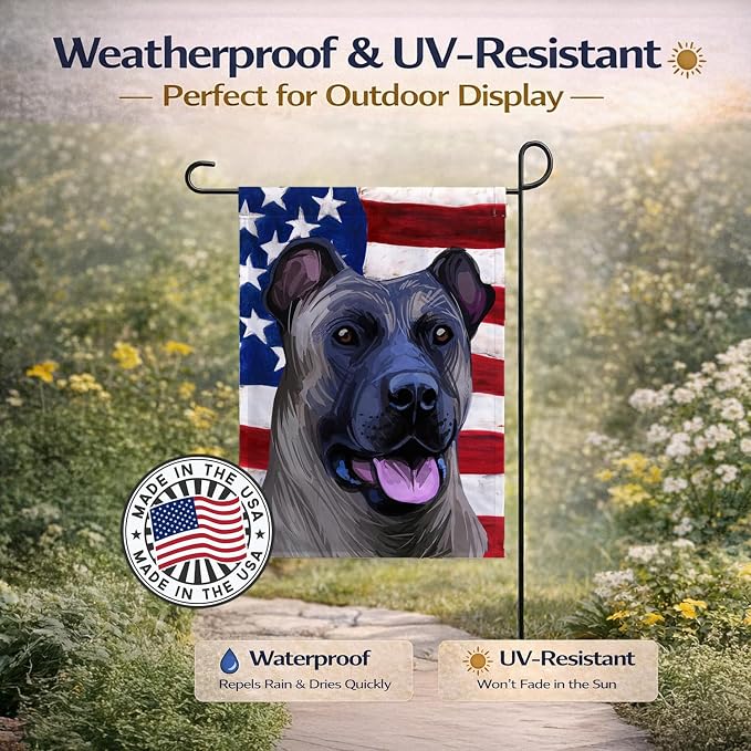 Caroline's Treasures CK6491GF Cimarron Dog American Flag Garden Flag Mailbox Flag Decorative Yard Flag Banner Outside Patio Artwork Yard Flower Beds, Garden Size, Multicolor