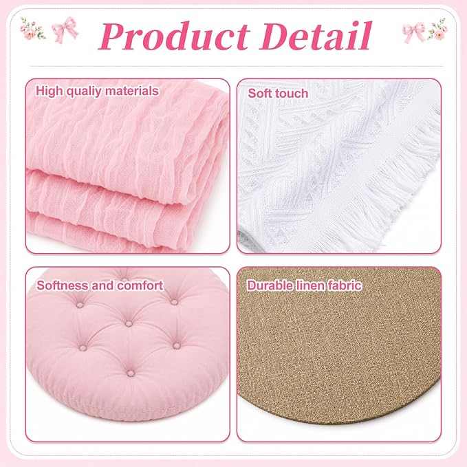 Cinrobiye Boho Picnic Party Set for Outdoor, Aesthetic Picnic Setup with Large Picnic Blanket, Floor Cushions, Table Runner, Napkins, Balloons for Wedding, Bridal Shower, Birthday(Pink)