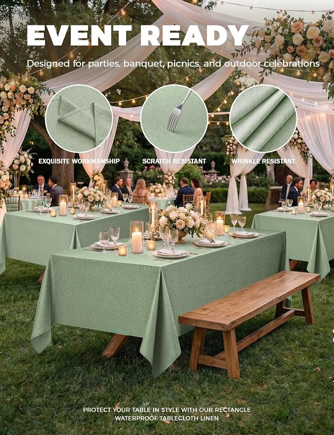 Decorelia Washable Sage Green Table Cloths for 4 Ft Rectangle Tables-4 Pack, Washable Polyester Rustic Faux Linen Rectangular Table Cloth Cover for Wedding,Outdoor,Events, Party,Banquet, 60x84 Inch
