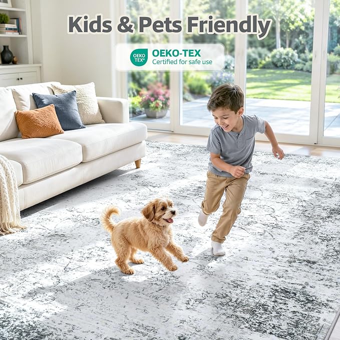 6x9 Washable Area Rug Modern Abstract for Living Room Bedroom Gray | Soft Indoor Carpet,Anti-skid Backing,Water Repellent,Non-shedding, Suitable for bedroom dining farmhouse nursery home office