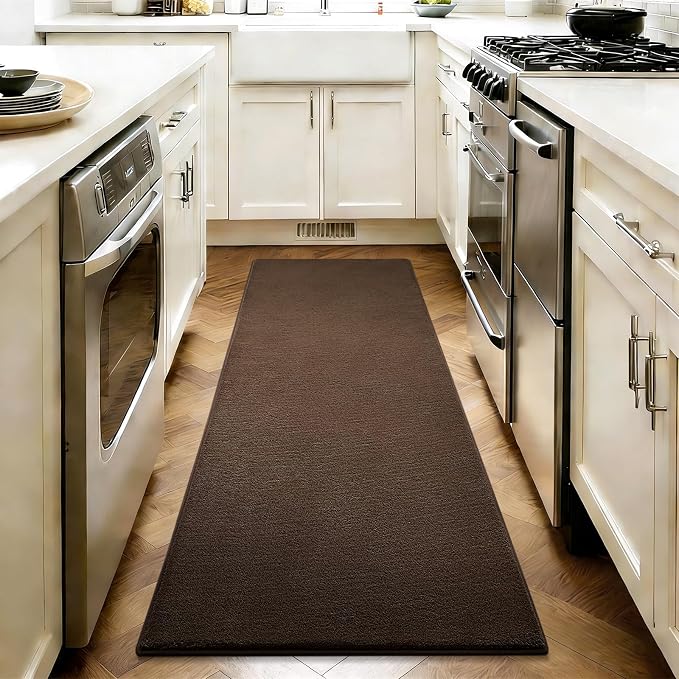 Vasofe Brown Hallway Runner Rug, 2x6 Feet Non Slip Runners, Memory Foam Rug | Indoor Thickened Bedside Rugs for Bedroom Dorm Kitchen Kids Boys Room, Washable Medium Pile Shag Fluffy Carpets for Entrance