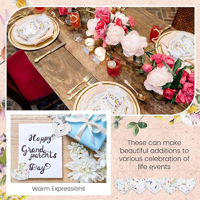 Dunzoom 50 Sets Wedding Gifts for Guests Heart Shaped Seed Paper Handmade Flower Petals Tags Plantable Wildflower Seed Paper Recycled Thank You Cards and Organza Bags for Bridal Shower Party Favor