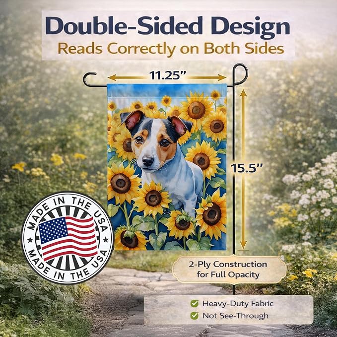 Caroline's Treasures DAC6102GF Jack Russell Terrier in Sunflowers Garden Flag Mailbox Flag Decorative Yard Flag Banner Outside Patio Artwork Yard Flower Beds, Garden Size, Multicolor