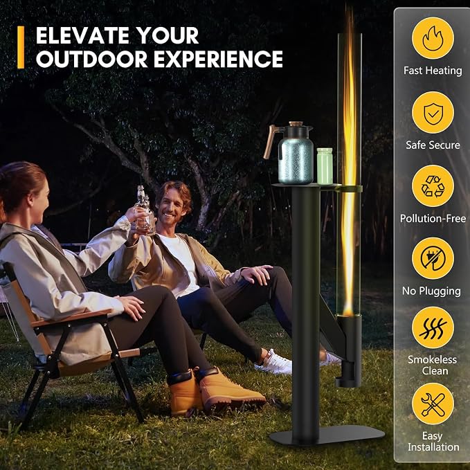 Rayzi 67 Inch Pellet Stove, Decorative Patio Wood Pellet Heater, Pellet Fire Pit