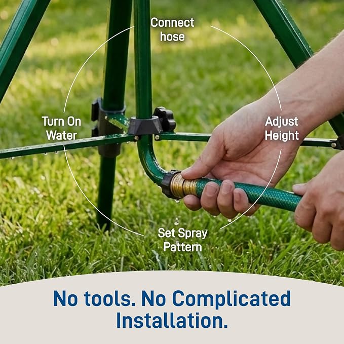 Orbit 1/2 Inch Brass Impact Sprinkler - Adjustable Metal Tripod - Long Range Lawn Watering System - 360 Degree Rotating Sprinkler - Heavy Duty Irrigation System - Adjustable 22-48 Inch Height - 58308