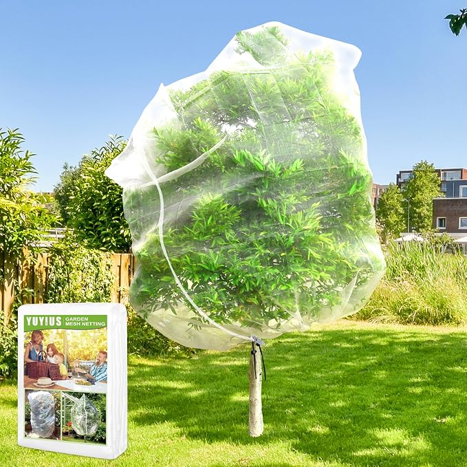 Fruit Tree Netting, Plant Mesh Netting for Garden Protection, Blueberry Bush Insect Netting Cover as Garden Pest Barrier from Cicadas, Bug, Bird (10x10 FT, 1Pcs, Zipper & Drawstring Design)