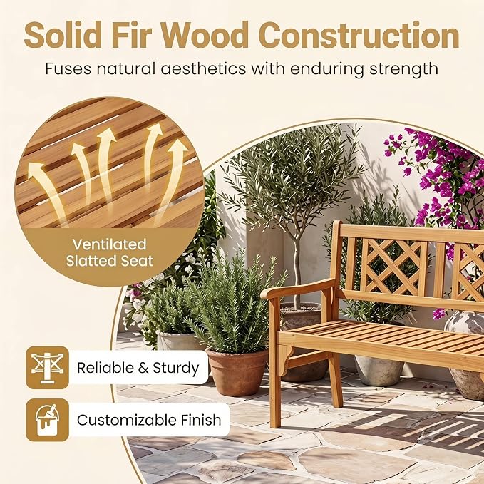 Giantex 4 Ft Foldable Outdoor Bench, Acacia Wood Outside Loveseat with Curved Backrest and Armrest, 705Lbs Weight Capacity, Garden Bench for Patio, Park, Porch, Balcony