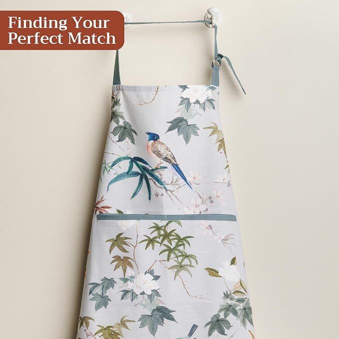Maison d' Hermine Aprons for women with Pocket 100% Cotton (27.50"x31.50") | Adjustable Neck Strap & long ties Apron Men Chef Wedding Cooking Gardening Server Maid
