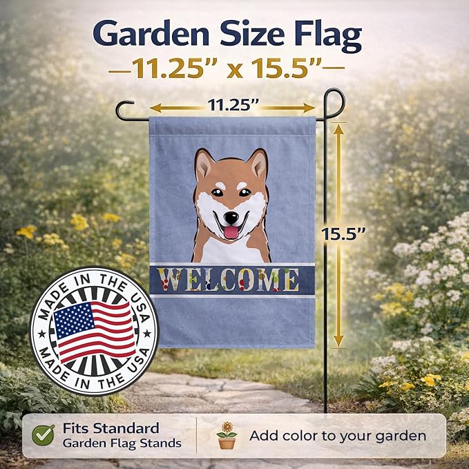 Caroline's Treasures BB1411GF Shiba Inu Welcome Garden Flag, Blue Mailbox Flag Decorative Yard Flag Banner Outside Patio Artwork Yard Flower Beds, Garden Size, Multicolor