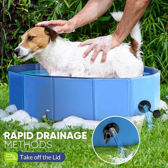 Dog Pool, Foldable Pet Swimming Pool with 6mm High-Strength PP Board, Hard Plastic Collapsible Doggy Pools for Small Dogs Kitty Duck, Non-Slip Doggie Bathtub Quick to Set Up and Drainage Hole, 40.2"