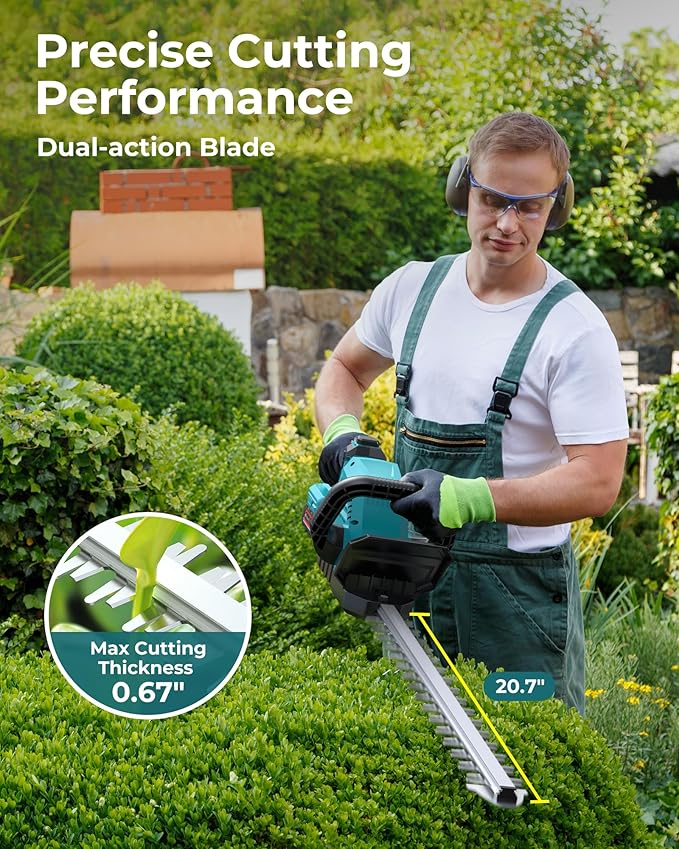 20'' Hedge Trimmers Cordless with Battery, 3000RPM Brushless Electric Bush Clipper with 2pcs 2000mAh Rechargeable Batteries, 180° Rotatable Head, 2/3'' Blade Gap Blue,Gifts for Father’s Day
