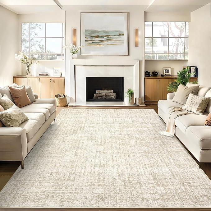 Garvee Washable 8x10 Rug for Living Room Modern Solid Neutral Rug Beige | Soft Non Slip Rugs for Bedroom, Low Pile Neutral Rug, Stain Resistant Foldable Carpet for Playroom Dorm, Farmhouse Rugs