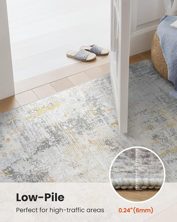 6x9 Area Rugs for Living Room, Modern Abstract Washable Rug with Non-Slip Backing & Low Pile Indoor Carpet for Nursery Room, Bedroom and Dinning Room, Beige