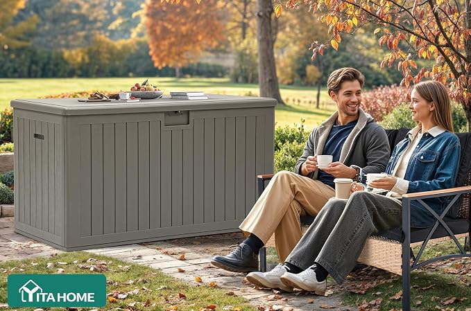 YITAHOME 220 Gallon Extra Large Deck Box | Double-Wall Resin Outdoor Storage Box with Flexible Divider for Patio Cushions Pool Supplies Garden Tools, 990 lbs Load