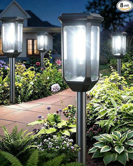 Tenmiro Solar Pathway Lights Outdoor 8 Pack LED Solar Powered Garden Lights Waterproof IP65 Outdoor Light for Yard Lawn Patio Path Walkway Driveway Decor 6500K