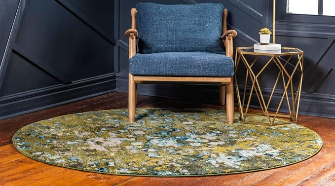 Unique Loom Jardin Collection Colorful, Vibrant, Abstract, Modern Area Rug (8' 0 x 8' 0 Round, Green/ Olive)